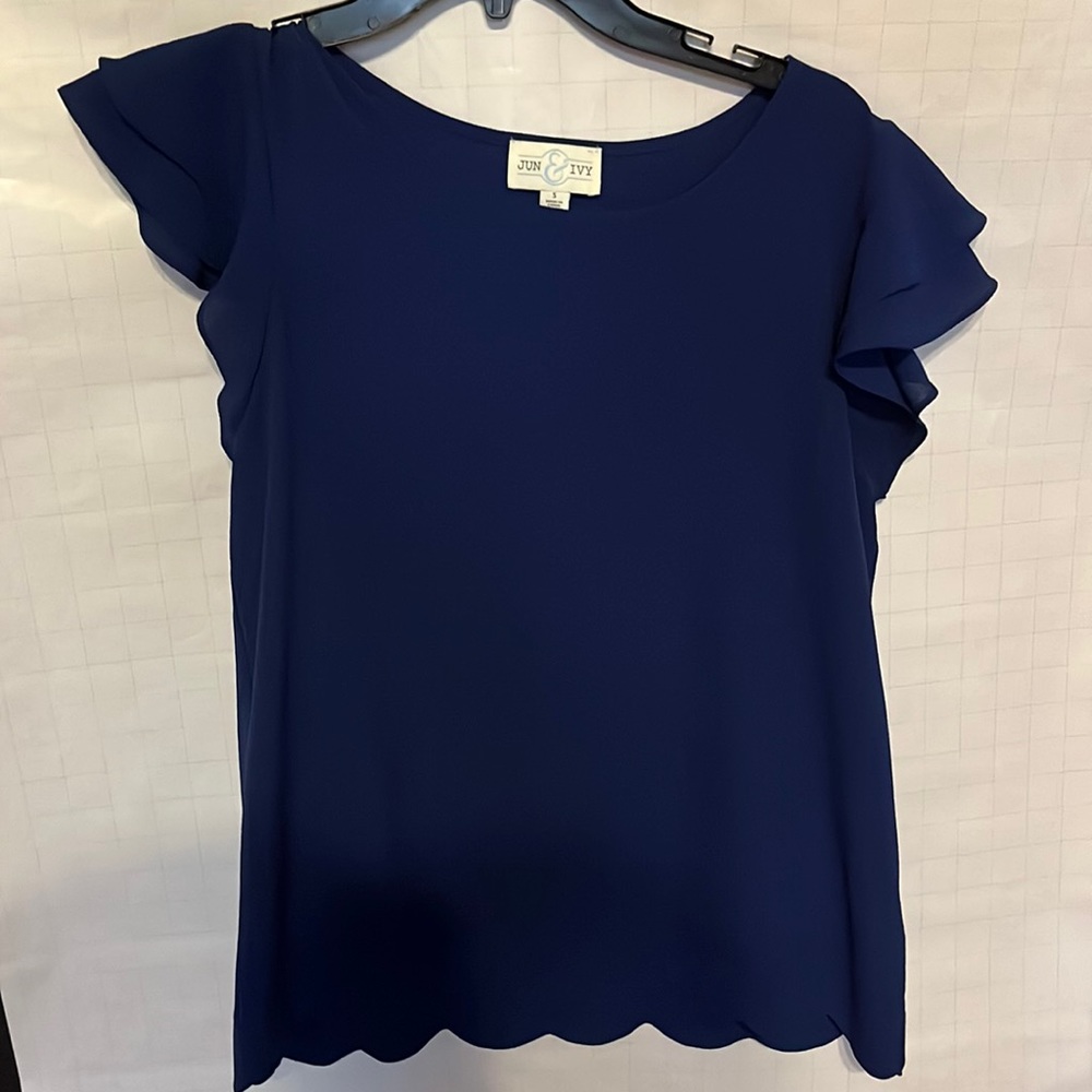 Navy Ruffle Top